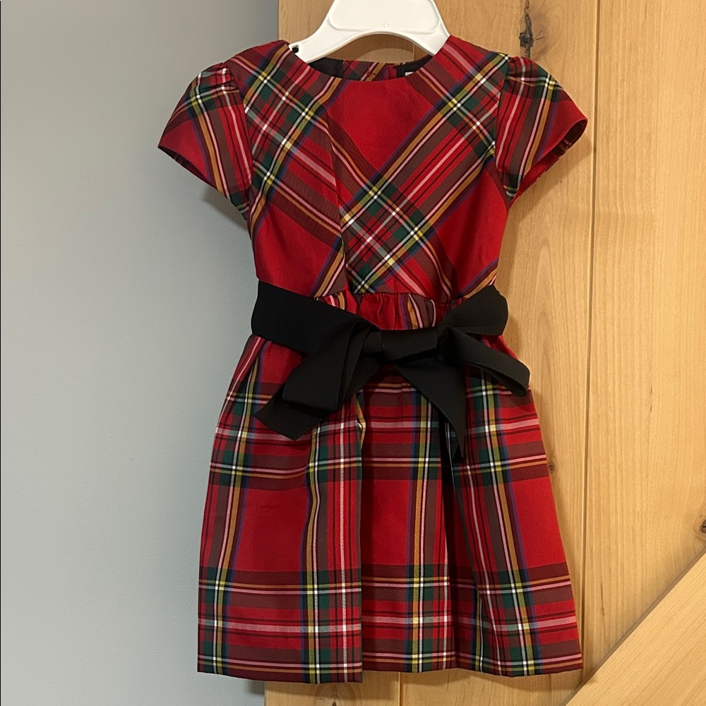 Ralph Lauren, Plaid Red Dress with Black Bow- NWT
